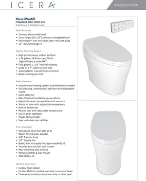 
                  
                    Malibu Home Muse iWash CEL Integrated Toilet with Elongated Electronic Bidet Seat White by Icera
                  
                