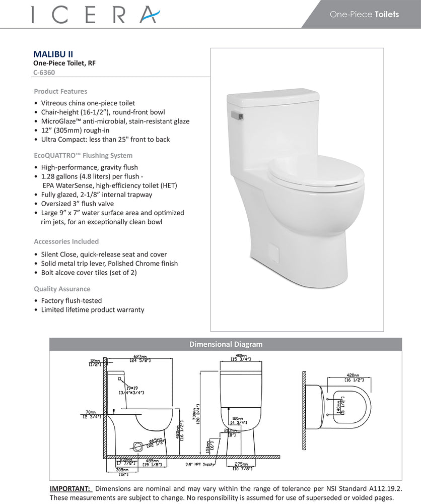 
                  
                    Malibu Home Malibu II 1P HET RF Toilet White by Icera
                  
                