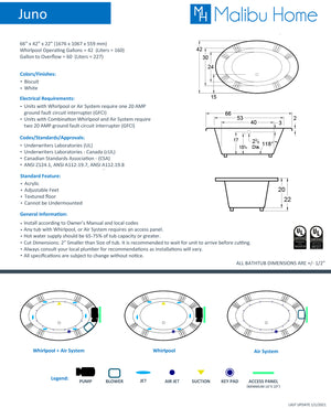 
                  
                    Malibu Juno Oval Combination Whirlpool & Air Jet Bathtub 66" x 42" x 22"
                  
                