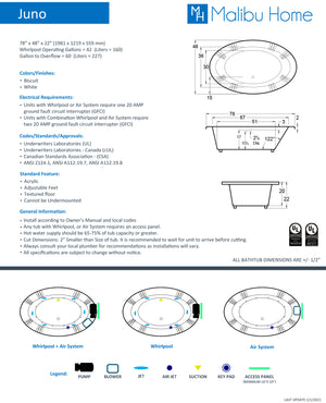 
                  
                    Malibu Juno Oval Combination Whirlpool & Air Jet Bathtub 78" x 48" x 22"
                  
                